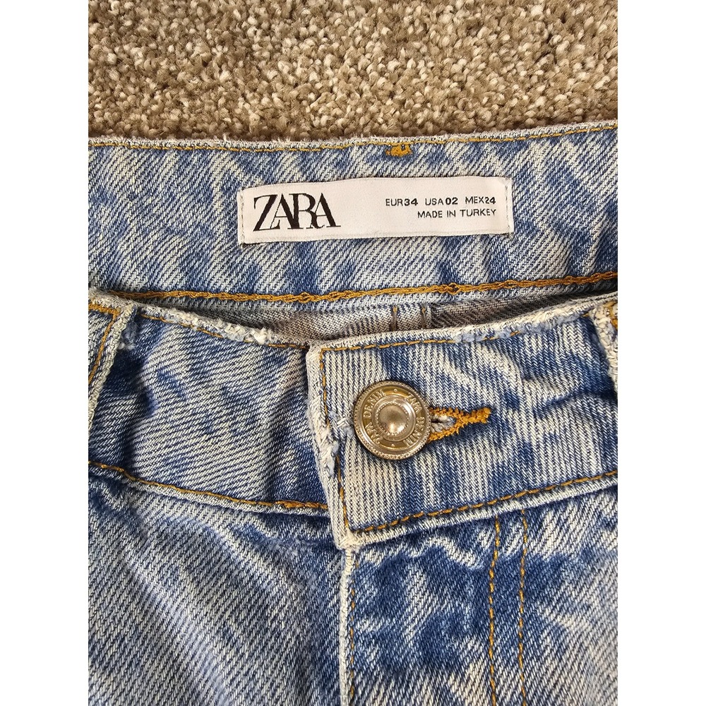 Zara Denim Light Wash Distressed High Rise Straight Leg Jeans - Picture 5 of 16